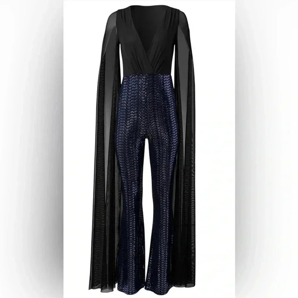 VENUS🖤🪩Black Jumpsuit with Sequin bottom 🪩🖤 size Large NWOT - Picture 3 of 13